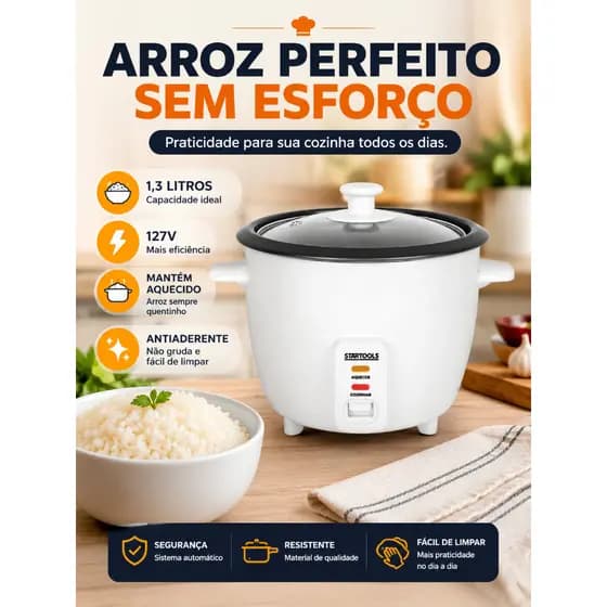 Panela Eletrica Arroz Capacidade Compacta 1.3 Litros Voltagem 127v Branca