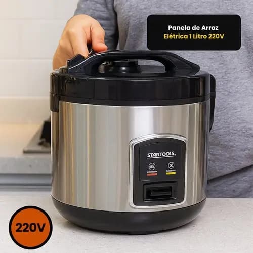 Panela Arroz Eletrica 1 Litro Compacta Automatica Funcao Manter Aquecido Preta 220V