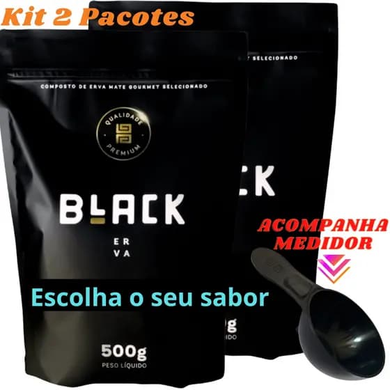 Kit Com 2 Ervas Black Erva Mate Tereré 500g cada Premium Gourmet + Acompanha Medidor
