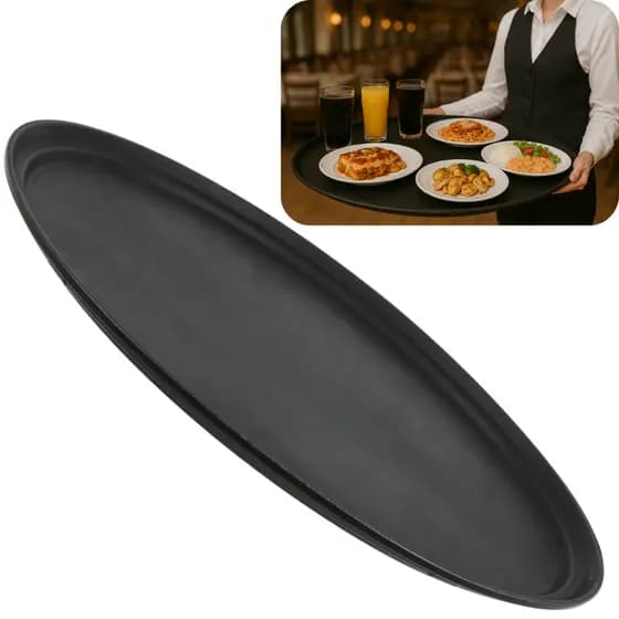 Bandeja Garçom Oval 56x68cm Para Servir Antiderrapante Emborrachada Profissional Unitermi