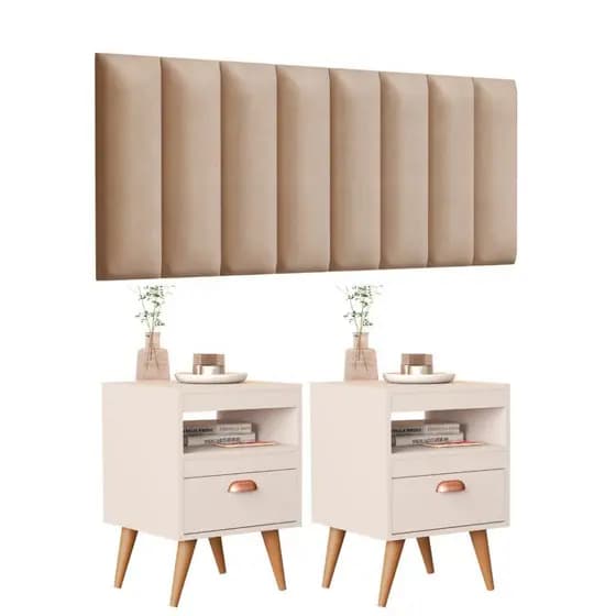 Cabeceira Cama Casal Queen Kit Com Mesa de Cabeceira - 8 Módulos Auto Adesivos