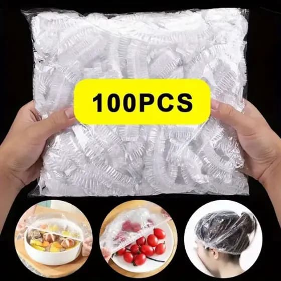 Tampas De Plástico Descartável Com 100 Peças Para Alimento