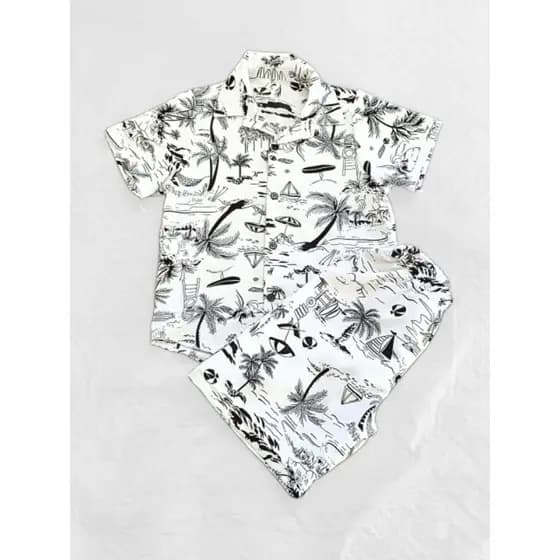 Conjunto Verão camisa e bermuda infantil mauricinho meninos