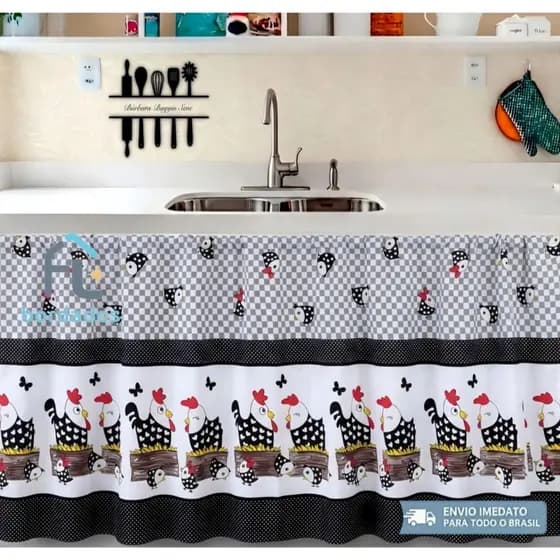 Cortina De Pia Cozinha Tamanho 140cm Tecido Oxford - Decoração Para Casa