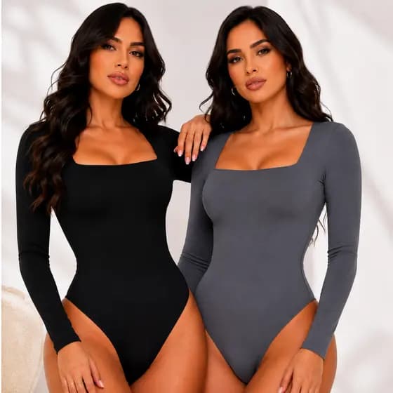 Kit 2 Body Feminino Decote Quadrado Manga Longa Suplex PREMIUM Segunda Pele Frio Plus Size P M G GG