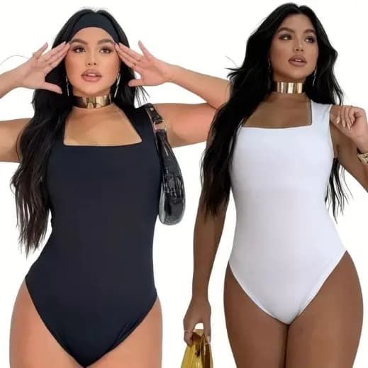 Kit 2 Body Regata Feminino Decote Quadrado e Alças Grossas Suplex Forrado Casual Elegante Blogueira