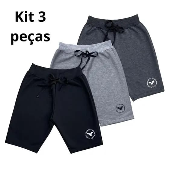 Kit 3 Bermudas shorts Infantil Masculina Moletom Moletinho Menino criança 02 a 12 anos
