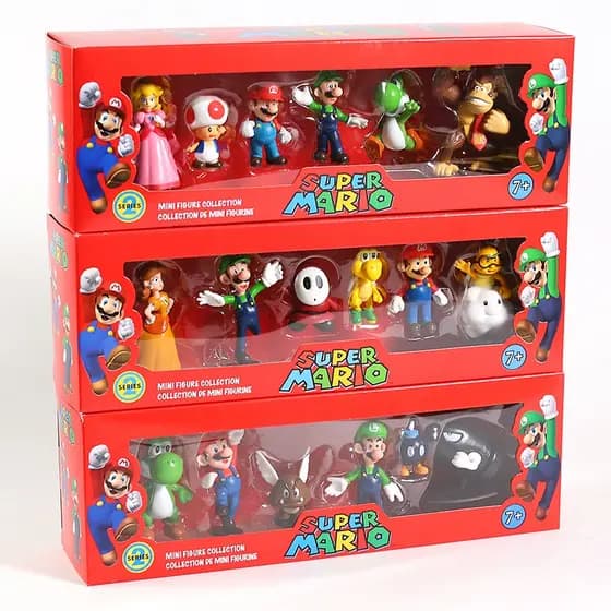 6 Pçs/set Super Luigi Bros Anime Figuras Boneca Yoshi Donkey Kong Cogumelo PVC Modelo Brinquedos Crianças