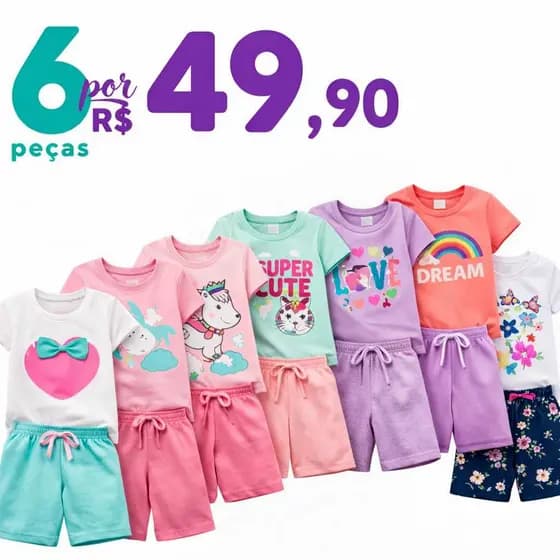 Kit C/6 peças Conjuntos Verão menina Infantil e Juvenil tamanho 01 ao 14
