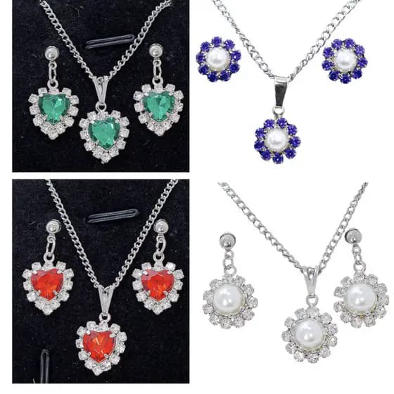 Conjunto Colar e Brinco Feminino Com Cristal Aço Inox