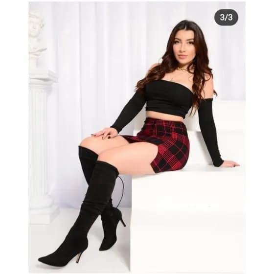 Saia Xadrez Feminina Com Fenda Lateral Sensual Super Elegante