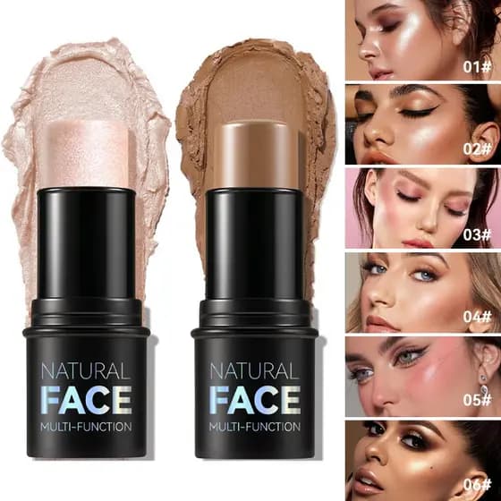 Stick Natural Face Multi-Function Highlighter-Todos Os Tons De Pele Luminizador À Prova D'água Com Cobertura Total , Efeito De Maquiagem , Bastão De Contorno E Blush , Forma Easy-to-Apply