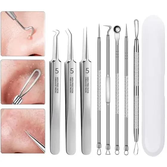 3/4/8 Pçs PcCell Espinhas Removedor De Cravo Clipe Ultra-Fino Pinças Pontos Pretos Extrator Acne Agulha Limpador Facial