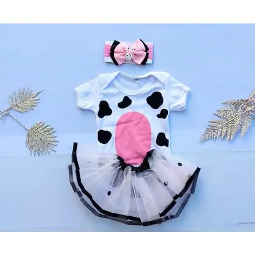Body Personagem Fantasia Vaquinha Com Saia Tule + laço linda