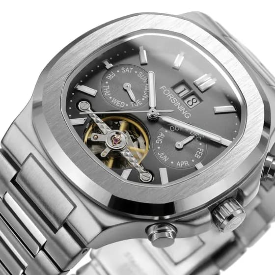 FORSINING Marcas De Luxo Relógio Masculino Multifuncional Movimento Automático Mecânico Aço Inoxidável À Prova Dwaterpro