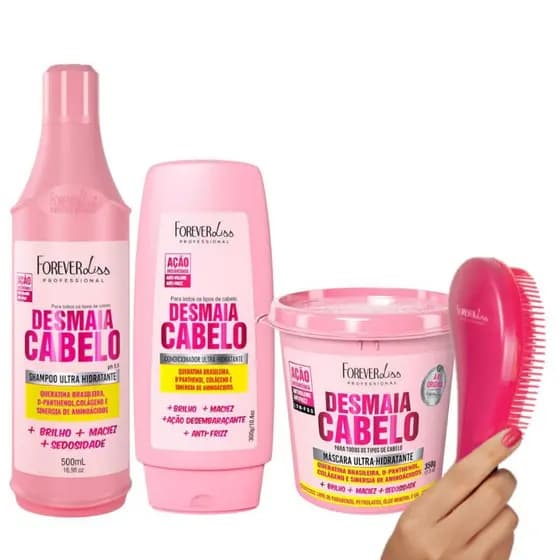 Kit Desmaia Cabelo Shampoo E Condicionador E Máscara 350g + Escova De Cabelo Forever Liss