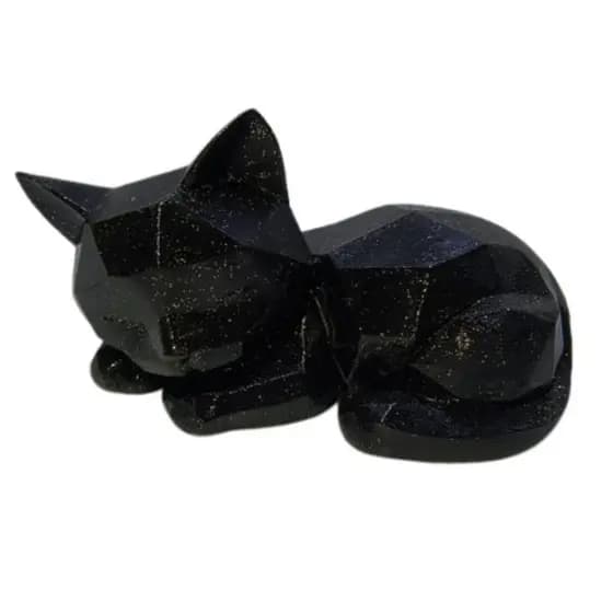 Gatinho com Brilho Dourado Decoração Fofo Dormindo LowPoly