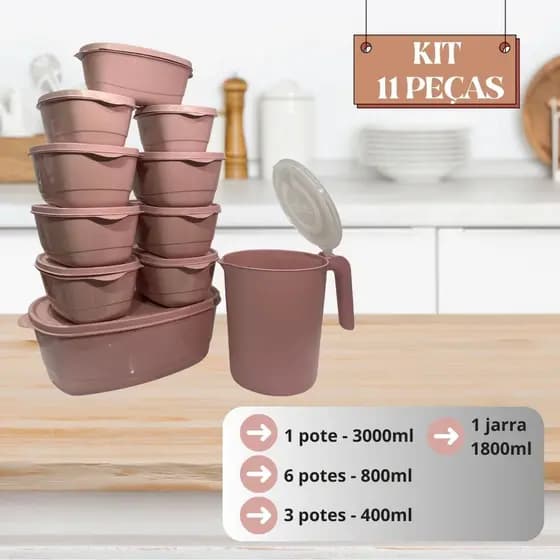 Kit Jogo Potes de Cozinha C/11 Peças de Plastico Hermetico Resistente Ideal para Alimentos+Jarra