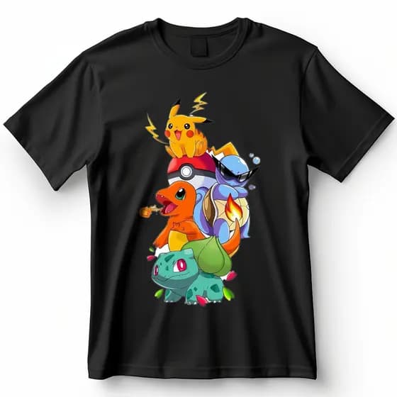 Camiseta Pokémon Power Stack Bulbasaur, Charmander, Squirtle e Pikachu Blusa Camisa 100% Algodão