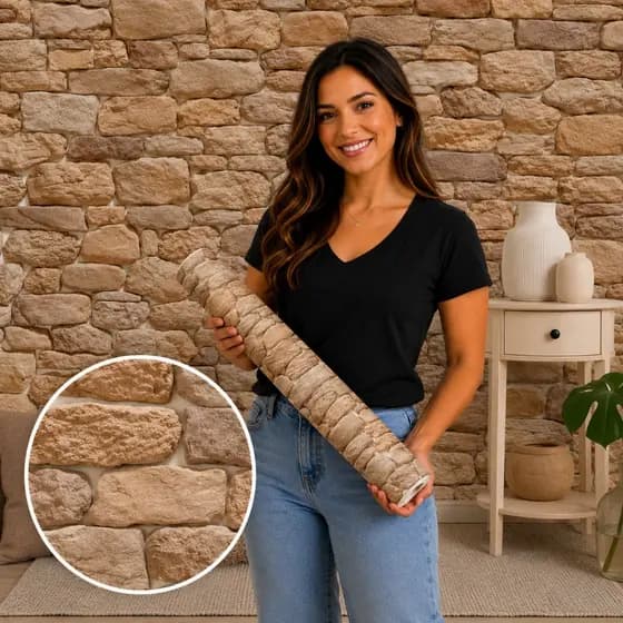 Papel de Parede Lavável Vinil Autocolante Pedra Redonda Marrom para Sala