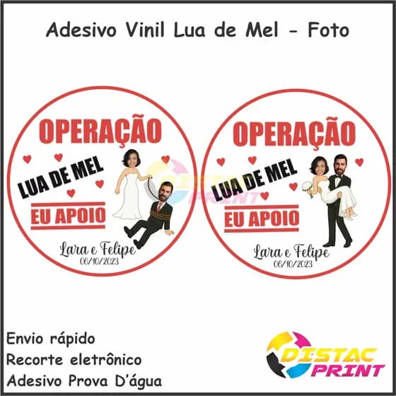 Kit Adesivos Operação Lua De Mel Personalizado Nome Casal - Foto Rostos