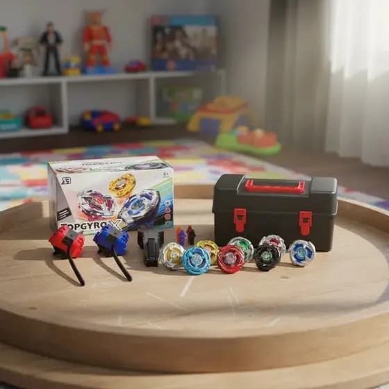Piões de Batalha TopGyro Kit 8 Pião De Batalha 2 Lançadores Maleta Brinquedo Infantil
