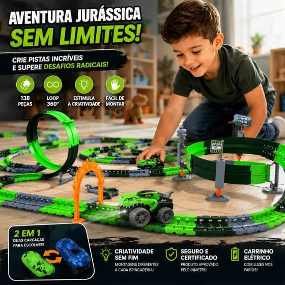 MSP Kids Pista de Carro Gigante Dinossauro Divertida 2 em 1 Jurástico Infantil
