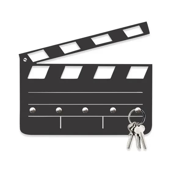 Porta Chaves Claquete Cinema em Mdf Vazado de 3mm Preto Fosco