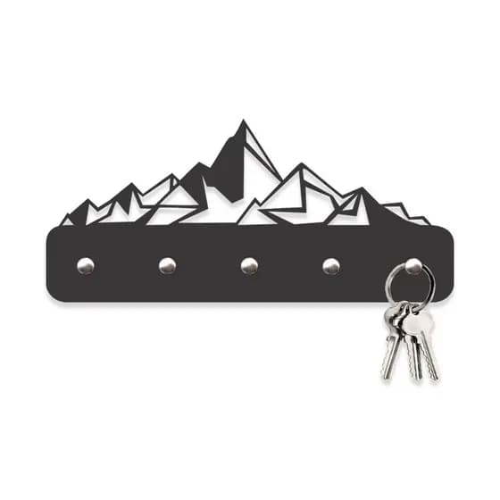 Porta Chaves Montanhas Geométricas em Mdf Vazado de 3mm Preto Fosco