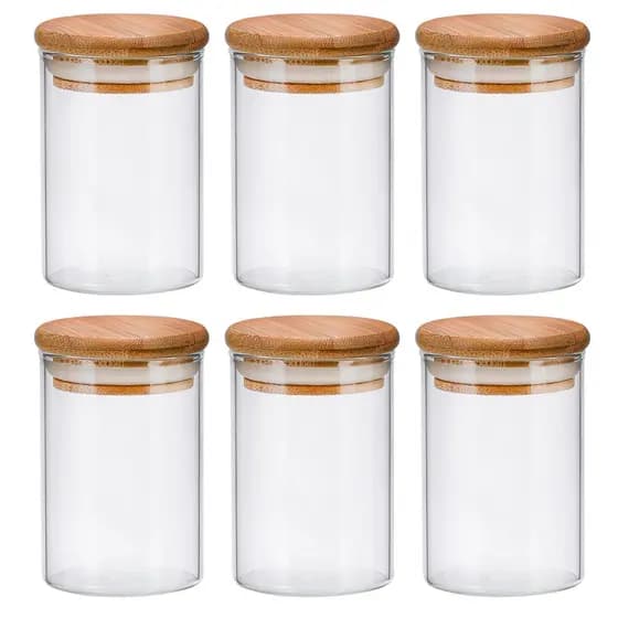 potes de vidro 300ml tampa de bambu Kit com 6 pote porta mantimento jogo hermeticos pequeno cozinha