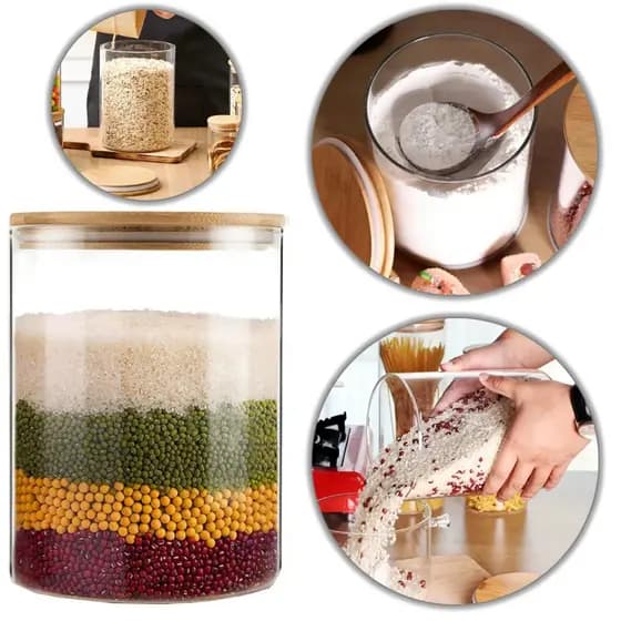 Pote de Vidro 2.5 litros Tampa De Bambu Grande para mantimento Hermético Granola Farinha 2500 ml