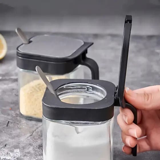 Porta Tempero Vidro 300ml com Colher Aço Inox 401 Condimento Sal Açúcar
