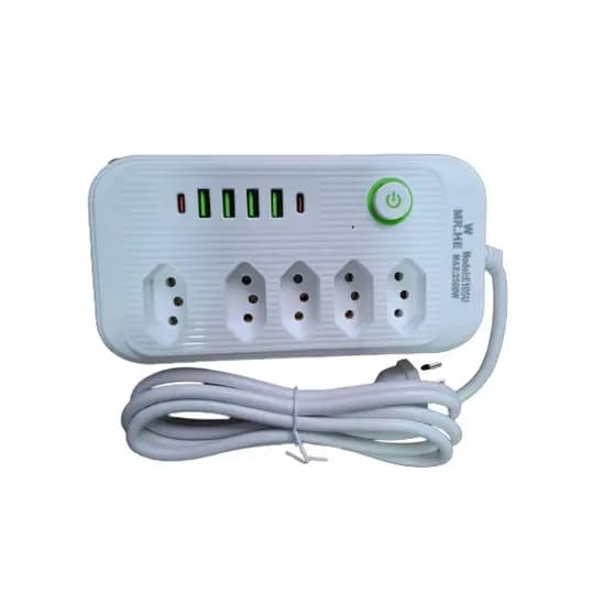 Extensão 5 Tomadas 4 USB E 2 Tipo C Bivolt Cabo 2 Metros