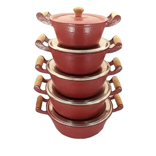 Jogo de Panelas Aluminio Batido Fundido Conjunto Vermelho Craqueado