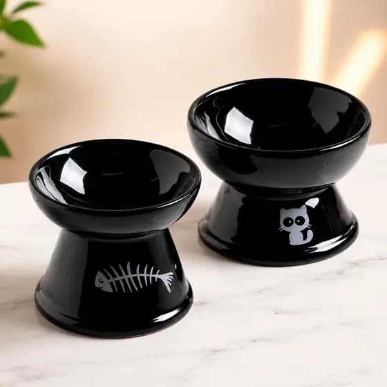 Comedouro para Pet Elevado Gatos Cerâmica Luxo Bebedouro Cerâmica Elevado Higiênico Prático Cachorro