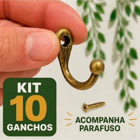 Kit 10 Ganchos Cabide Parede Zamac Reforçado Organizador Roupas Bolsas Casacos Suporta 2kg