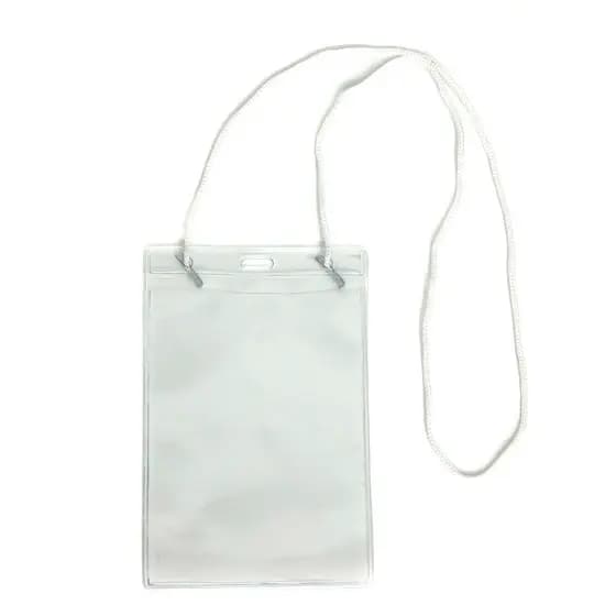 Kit 50 Bolsas Porta Credencial em PVC Transparente 110X150mm + Cordão Nylon PP