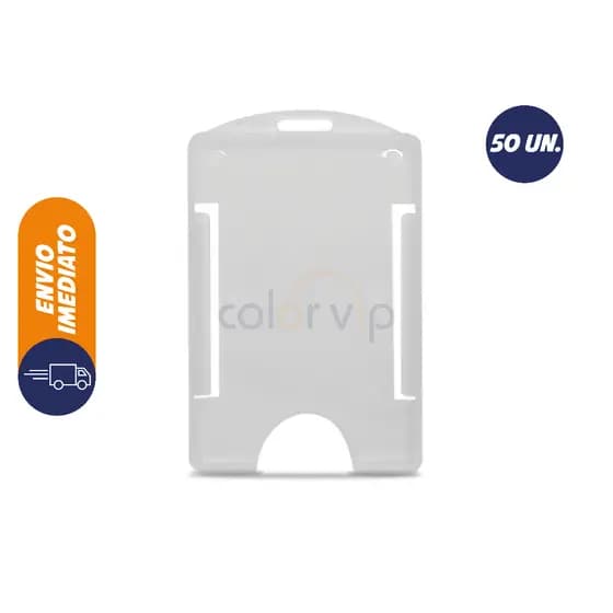 50 Unidades Porta Cartão/Crachá Rígido Vertical Transparente