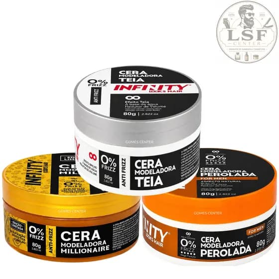 Kit 3 Pomadas Cera Infinity: Perolada + Millionaire + Teia 80g Brilho Antifrizz For Men Fox