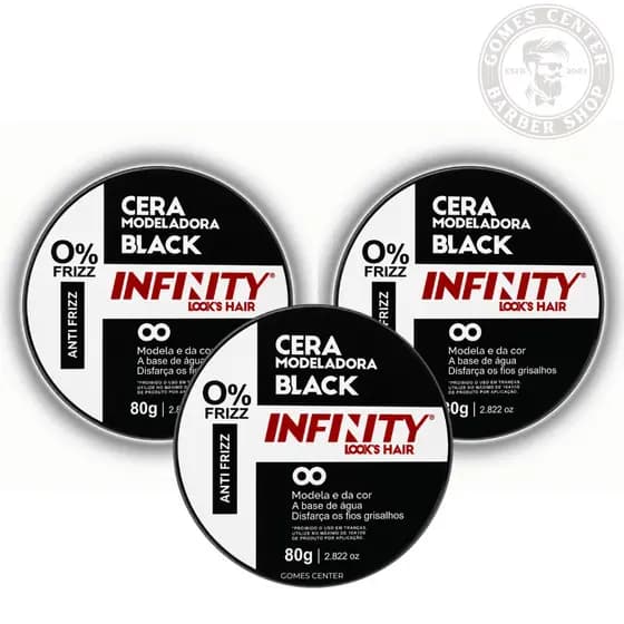 Kit 3 Pomadas Black Infinity Looks Hair 80g cada - Forte Pigmento Escuro Disfarça Fios Brancos