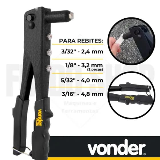 Rebitador, rebitadeira, profissional, manual tipo alicate para rebites pop Vonder Plus 4 bicos