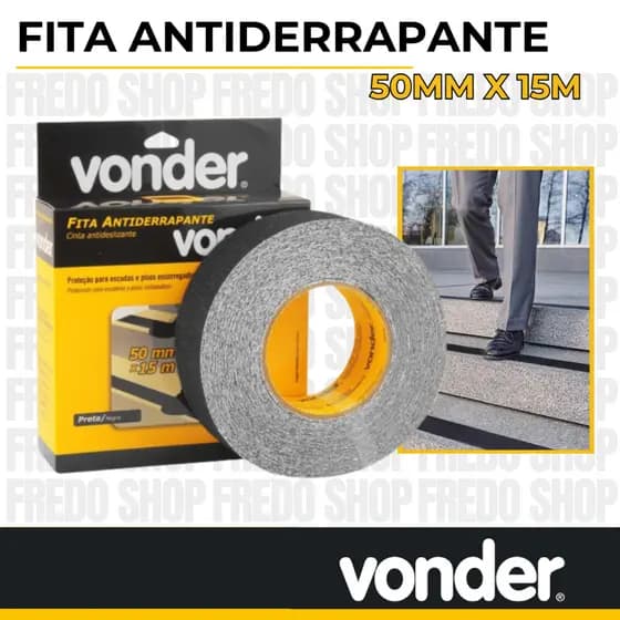 Fita antiderrapante 50mm e 15 Metros , preta VONDER - Para prevenção de acidentes em pisos lisos