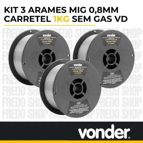 Kit 3 Arames Solda Mig / Mag Revestido Para Uso Sem Gás 0,8mm 1kg Vonder