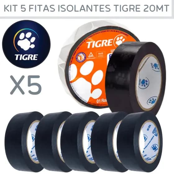 Fita Isolante AntiChamas Tigre Uso Geral 20 Metros Multiuso Preta Exelente Qualidade Anti-Chama;