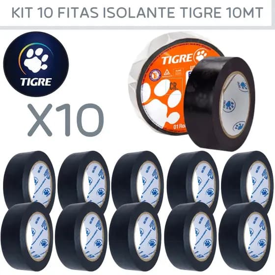 Fita Isolante 10 Metros 10und AntiChamas Tigre Uso Geral Multiuso Preta Exelente Qualidade.