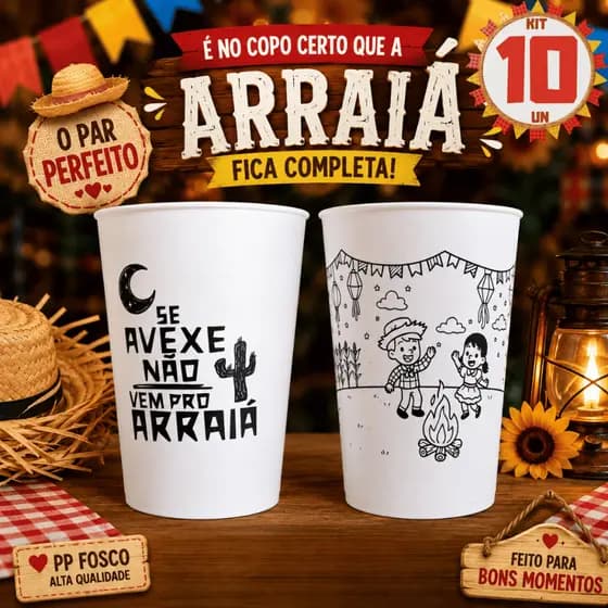 Lembrancinha Festa Junina Copo Vem Pro Arraiá Kit 10un Para Lembrancinha de São João 400ml