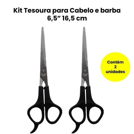KIT C/2 TESOURAS PARA CABELO E BARBA 6,5" 16,5 CM
