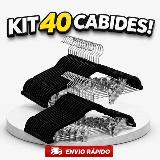 Kit Premium 40 Cabides de Veludo com Barra e Presilha Preto – Ultra Reforçado e Elegante