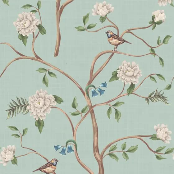 Papel de Parede Texturizado Flores e Passáros Verdes Adesivo Autocolante Lavável