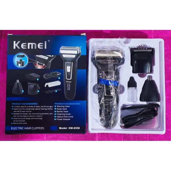 maquininha barbear 3 em 1 shaver KEMEI Recarregável Bivolt KM6558 - Alta Precisão e Design Ergonômico